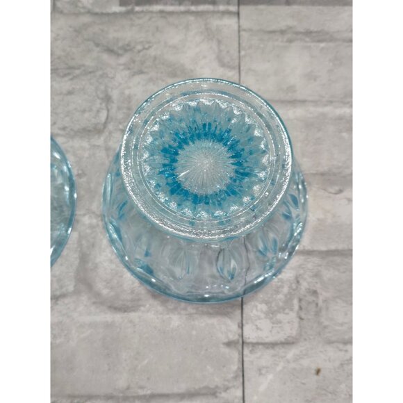 Vintage Lot of 2 Matching Aqua/Turquoise Blue Glass Thumbprint Pedestal Bowl Thu - Picture 5 of 10